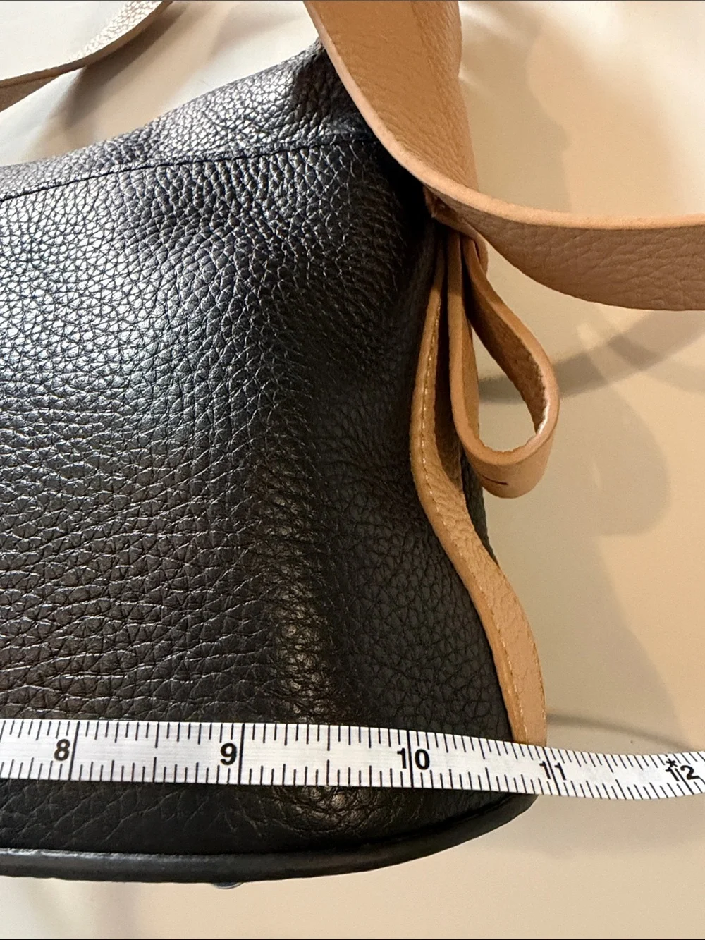 Black Pebbled Crossbody with Tan Strap